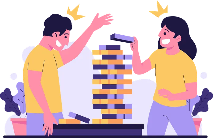 Couple jouant au jenga  Illustration