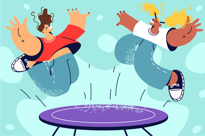 Couple jumping on trampoline  Illustration