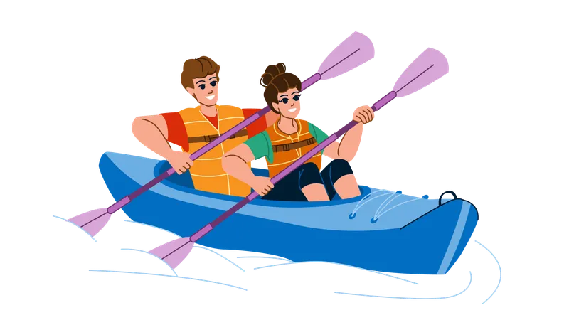 Couple Kayaking Vector Kayak Water Summer Adventure Activity Young Sport Leisure Canoe Lake Active Fun Sea Canoeing Vacation Couple Kayaking Character People Flat Cartoon Illustration Illustration