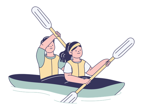 Couple Kayaking Together  Illustration