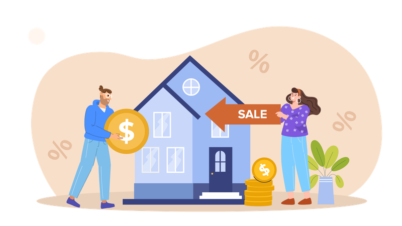 Couple keeps their house on sale  Illustration