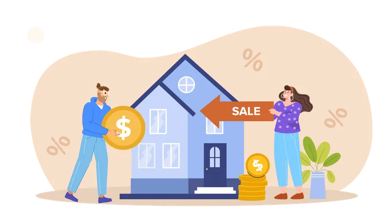 Couple keeps their house on sale  Illustration