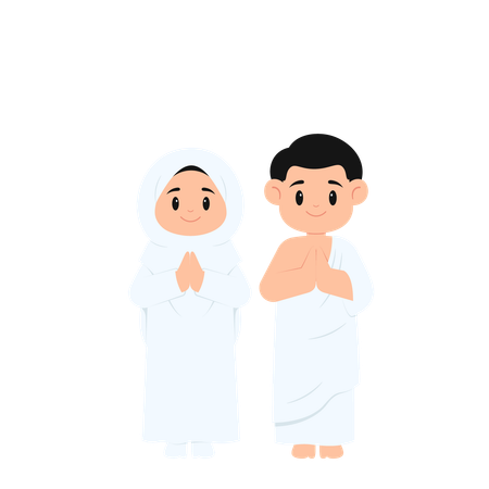 Couple Kids While Hajj  Illustration