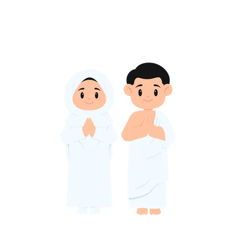 Couple Kids While Hajj  Illustration