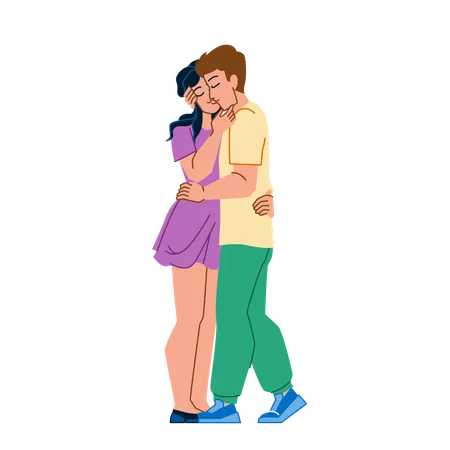 Couple Kissing Vector Love Woman Man Young Hug Relationship Romance Couple Kissing Character People Flat Cartoon Illustration Illustration