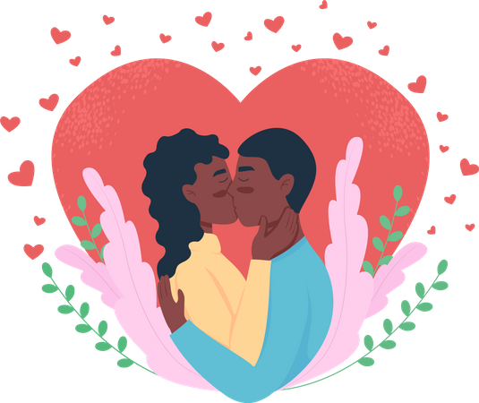 Couple kissing and celebrating love  Illustration