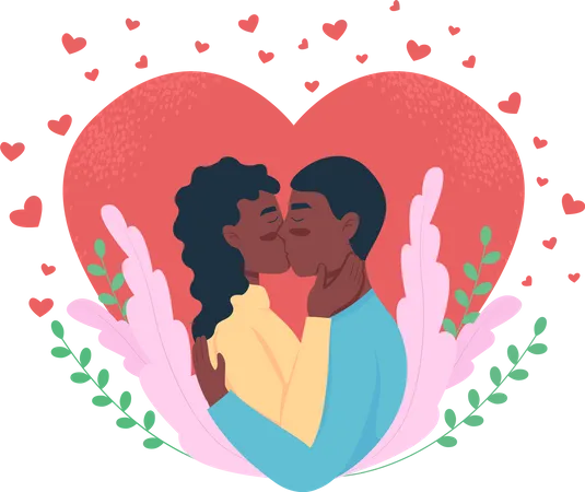 Couple kissing and celebrating love  Illustration