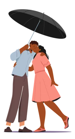 Couple kissing each other in rain Illustration