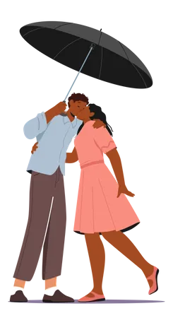 Couple kissing each other in rain  Illustration