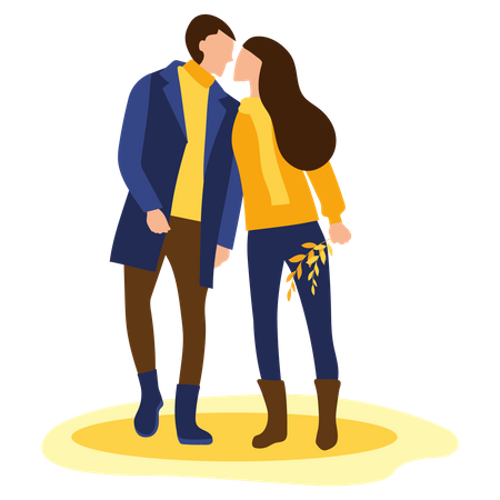 Couple Kissing in autumn season Illustration