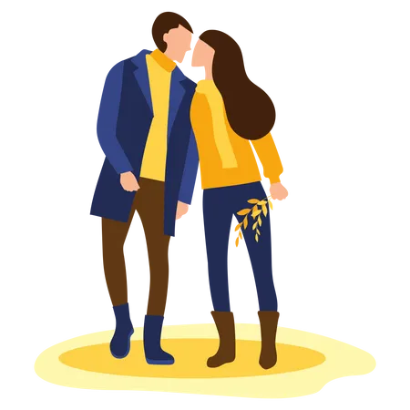 Couple Kissing in autumn season  Illustration