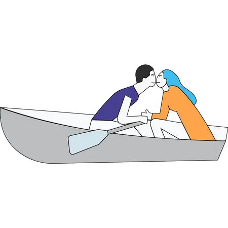 Couple kissing in boat  Illustration