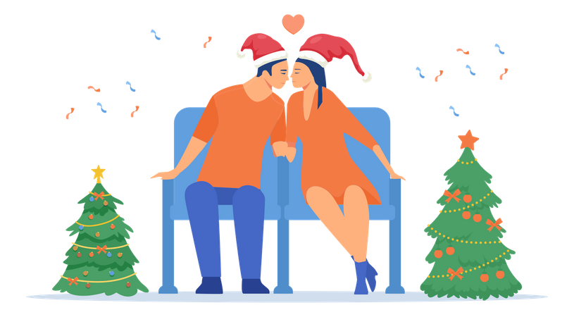 Couple kissing on Christmas  Illustration