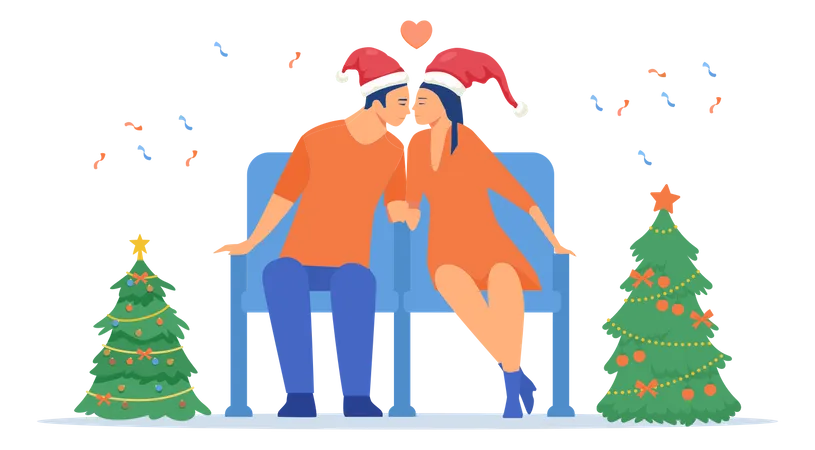 Couple kissing on Christmas  イラスト