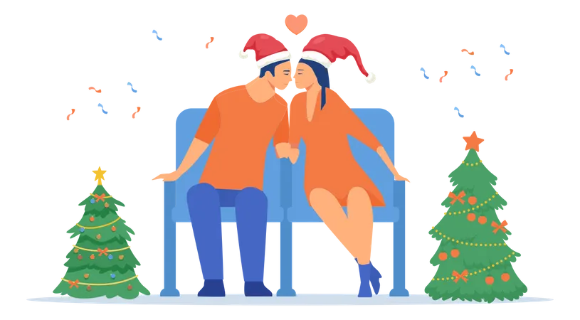 Couple kissing on Christmas  Illustration