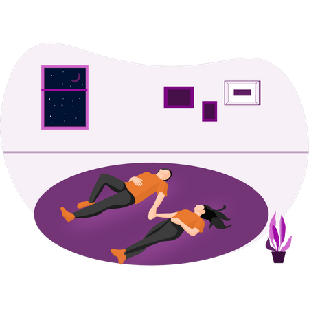 Couple laying on floor  Illustration