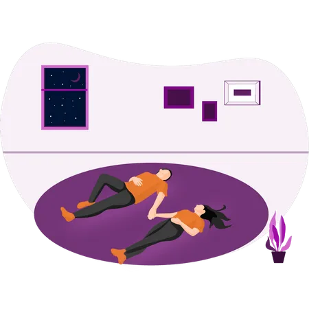 Couple laying on floor  Illustration