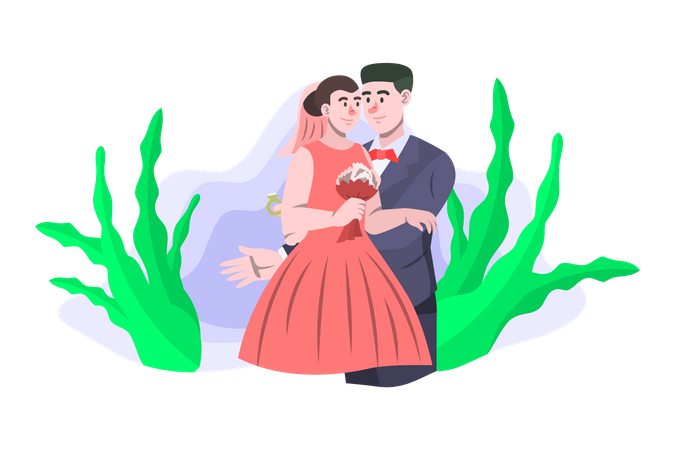 Couple le jour du mariage  Illustration