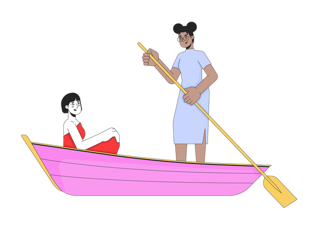 Couple de lesbiennes lors d'une promenade romantique en bateau  Illustration