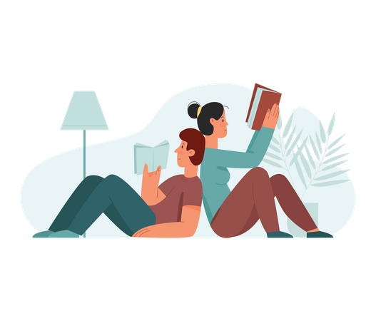 Couple lisant un livre ensemble  Illustration