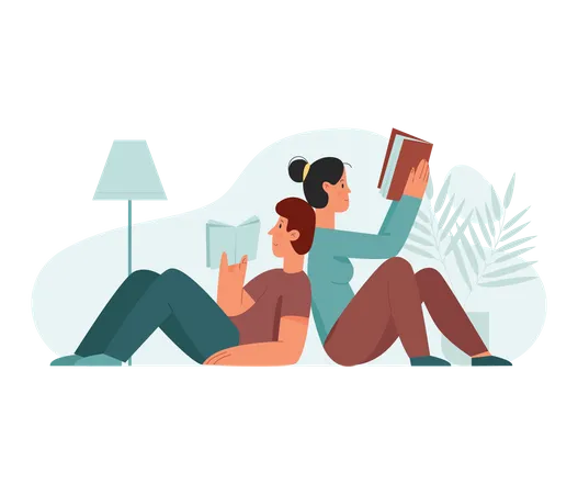 Couple lisant un livre ensemble  Illustration