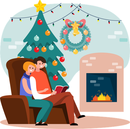 Couple passant du temps ensemble pendant les vacances de Noël  Illustration