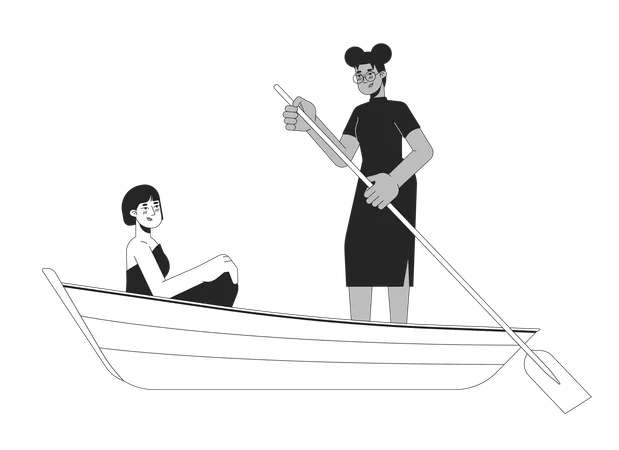 Couple lesbien lors d'une promenade romantique en bateau  Illustration