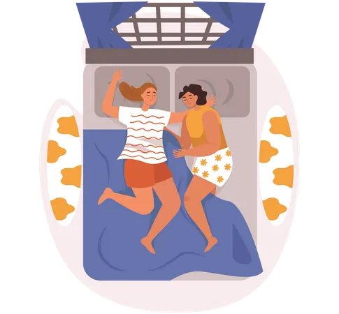 Couple LGBT dormant ensemble sur le lit  Illustration