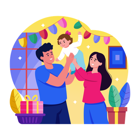 Couple lifting baby  Illustration