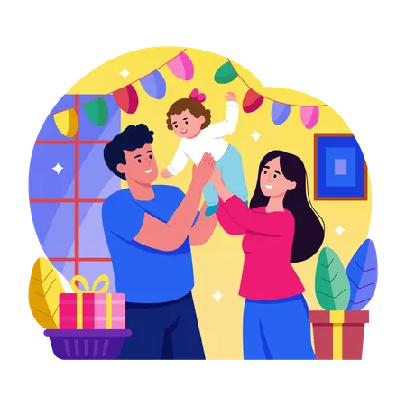 Couple lifting baby  Illustration