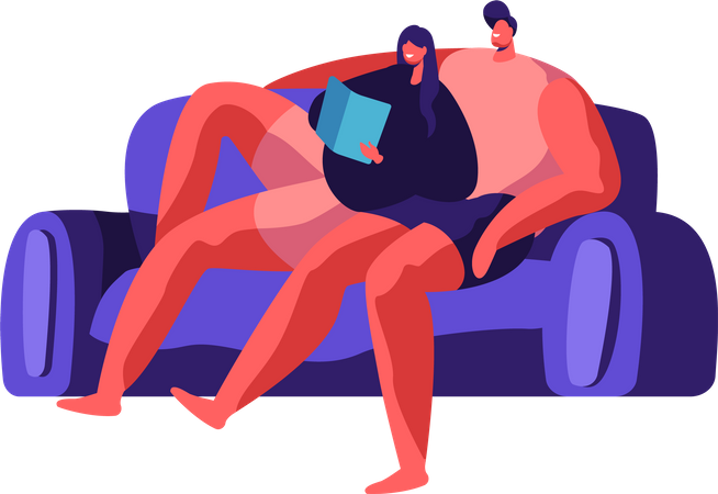 Couple, Lire, Livre, Ensemble  Illustration