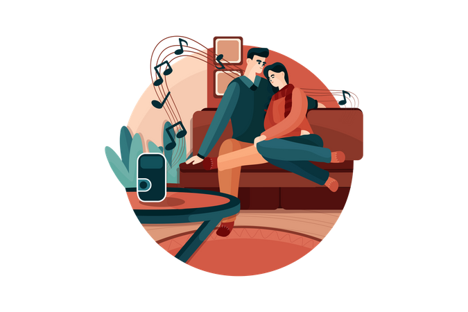 Couple listening music on smart speaker  Illustration