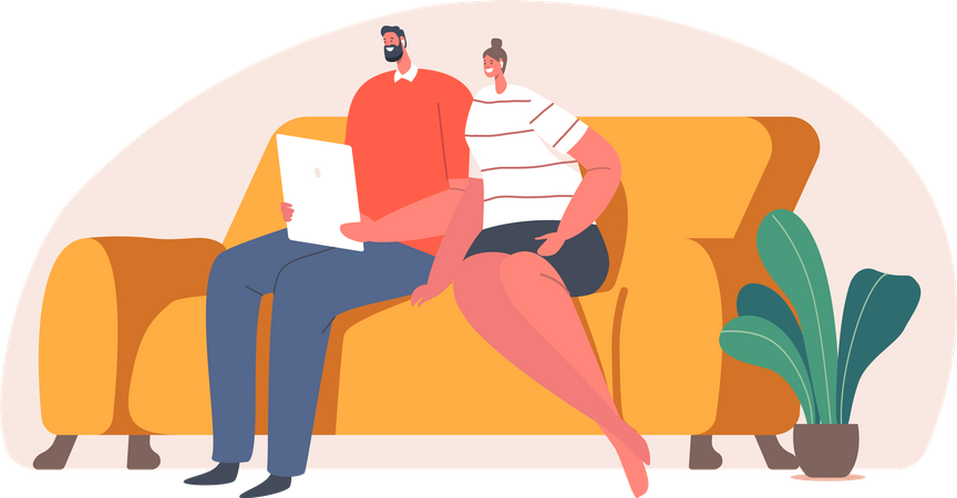 Couple listening podcast  Illustration