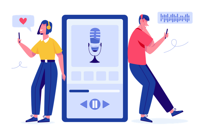 Couple listening podcast  Illustration