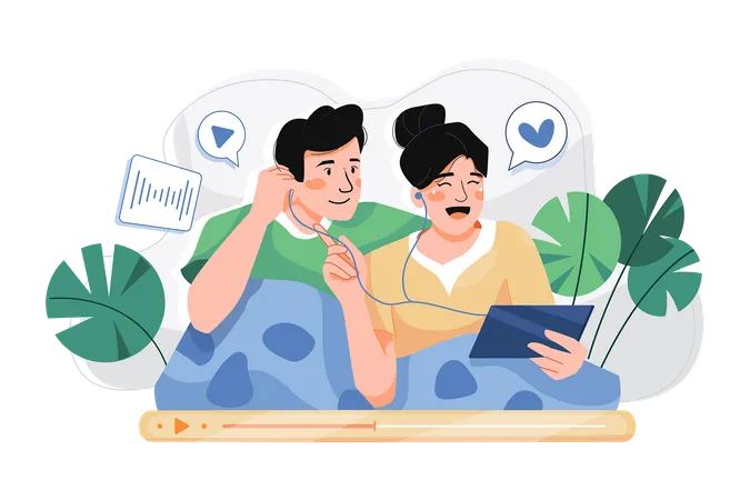Couple Listening Podcast Show Illustration Concept A Flat Illustration Isolated On White Background Illustration