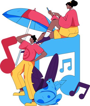 Couple listening to romantic songs  Illustration