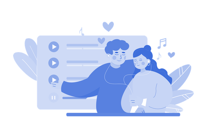 Couple listening valentine song together  Illustration