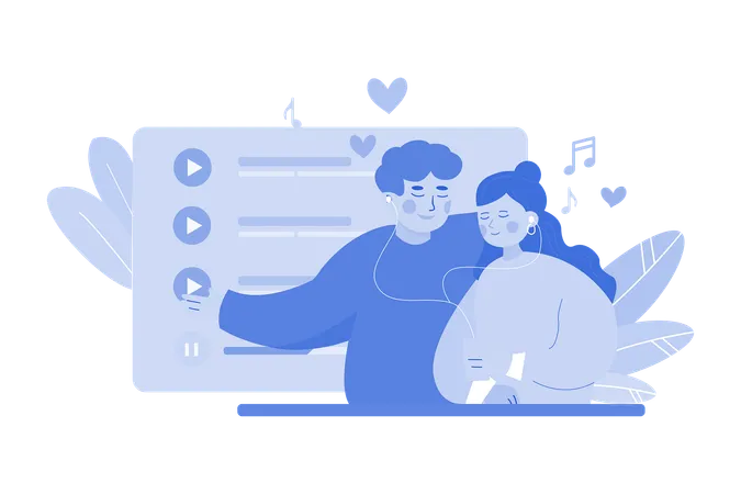 Couple Listening To Music Together Illustration