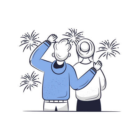 Couple looking at Fireworks Illustration