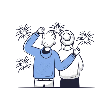 Couple looking at Fireworks Illustration