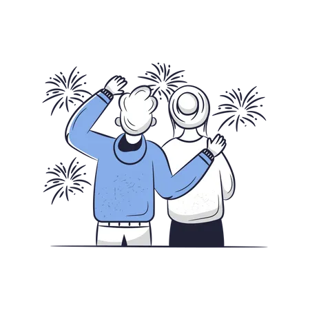 Couple looking at Fireworks  Illustration