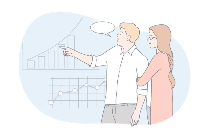 Couple looking at rising market prices  Illustration
