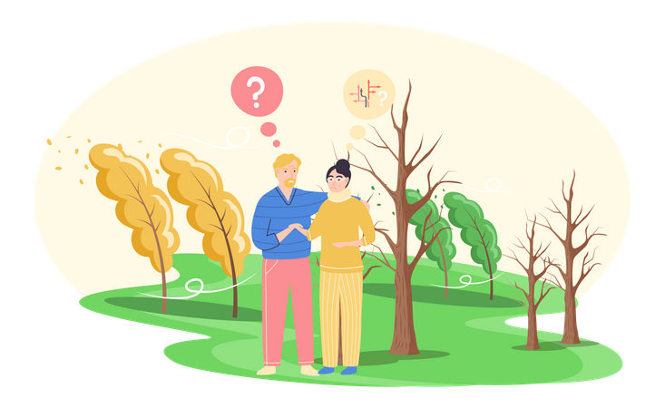 Couple looking for answer to question Illustration