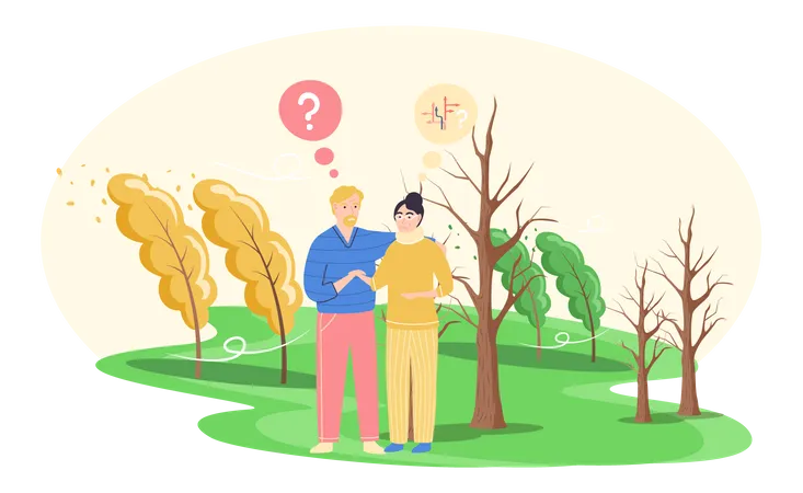 Couple looking for answer to question Illustration