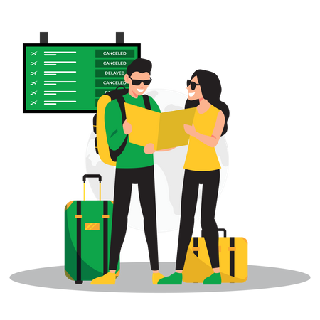 Couple looking for flight schedule  Illustration