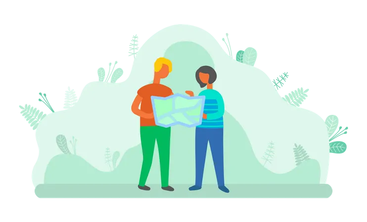 Couple looking map  Illustration