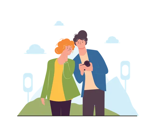 Couple looking photo in camera  Illustration