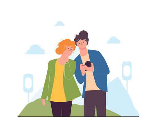 Couple looking photo in camera  Illustration