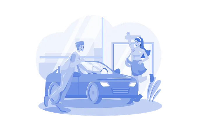 Couple Looking To Buy A New Car Illustration