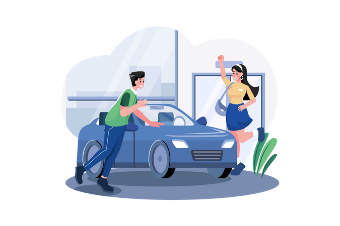 Couple looking to buy a new car  イラスト